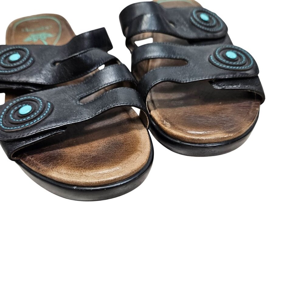 Dansko Womens Leather Platform Sandals Size 40 Hook Loop Straps‎ Black Turquoise - Picture 9 of 14